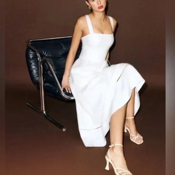 NEW Reformation Everett Linen Midi Dress WhiteUS 2 UK 6